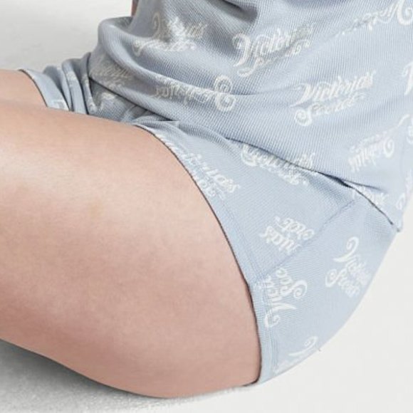 L VS Thermal Short PJ Set Blue w/ Victoria's Secret Script NWT Cute Adorable - Picture 3 of 9